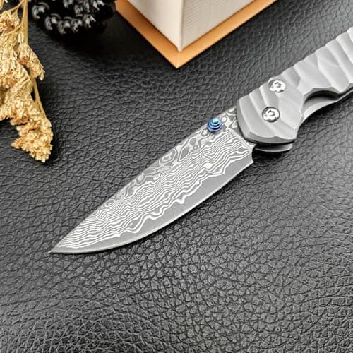 6.7" Damascus Steel Frame Lock Knife, TC4 Titanium Handles (Classic)