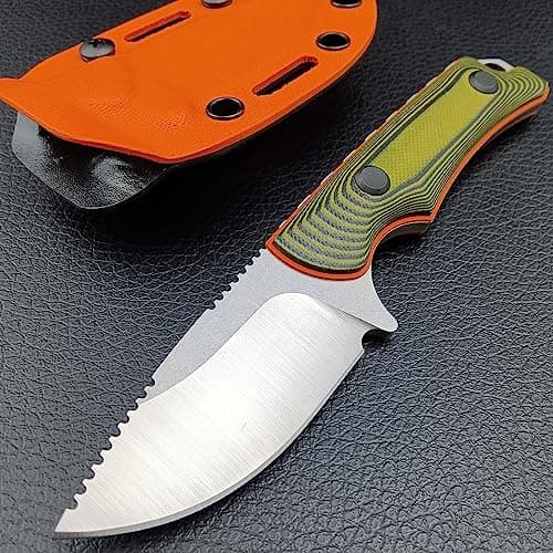 HUAAO Hidden Canyon Hunter Fixed Blade Knife for Men - Full Tang 8Cr13Mov Blade with G10 Handle, Kydex Sheath for EDC, Hunting, Camping, Fishing, Self Defense (Orange G10 Handle)