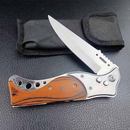 Stainless Steel 9.6 Inch Tactical Hunting Folding Knife with Flashlight, Men's Outdoor Survival Tool
