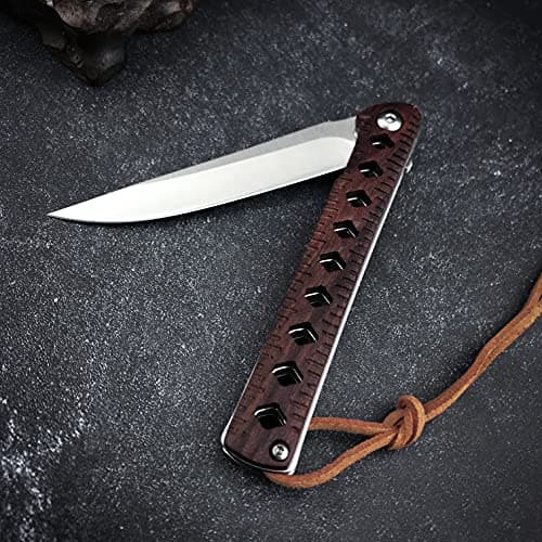 HUAAO 7.3” Folding Pocket Knife, D2 Steel Blade, Rosewood Handle, Liner Lock, Hunting & Camping