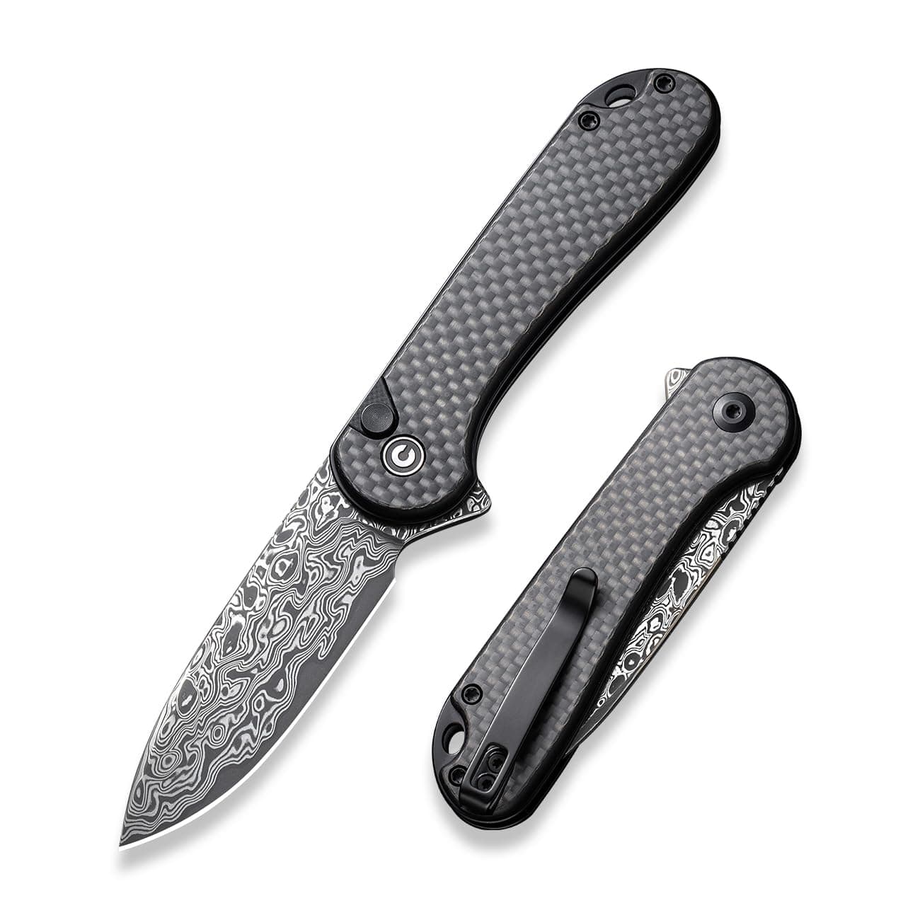 CIVIVI Elementum II Damascus Blade Pocket Knife, Deep Carry Clip, EDC C18062PB-DS1