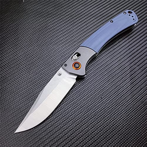 HUAAO Crooked River Folding Knife With D2 Blade For Outdoor Activities (Dark Brown Wood) — Blue G10