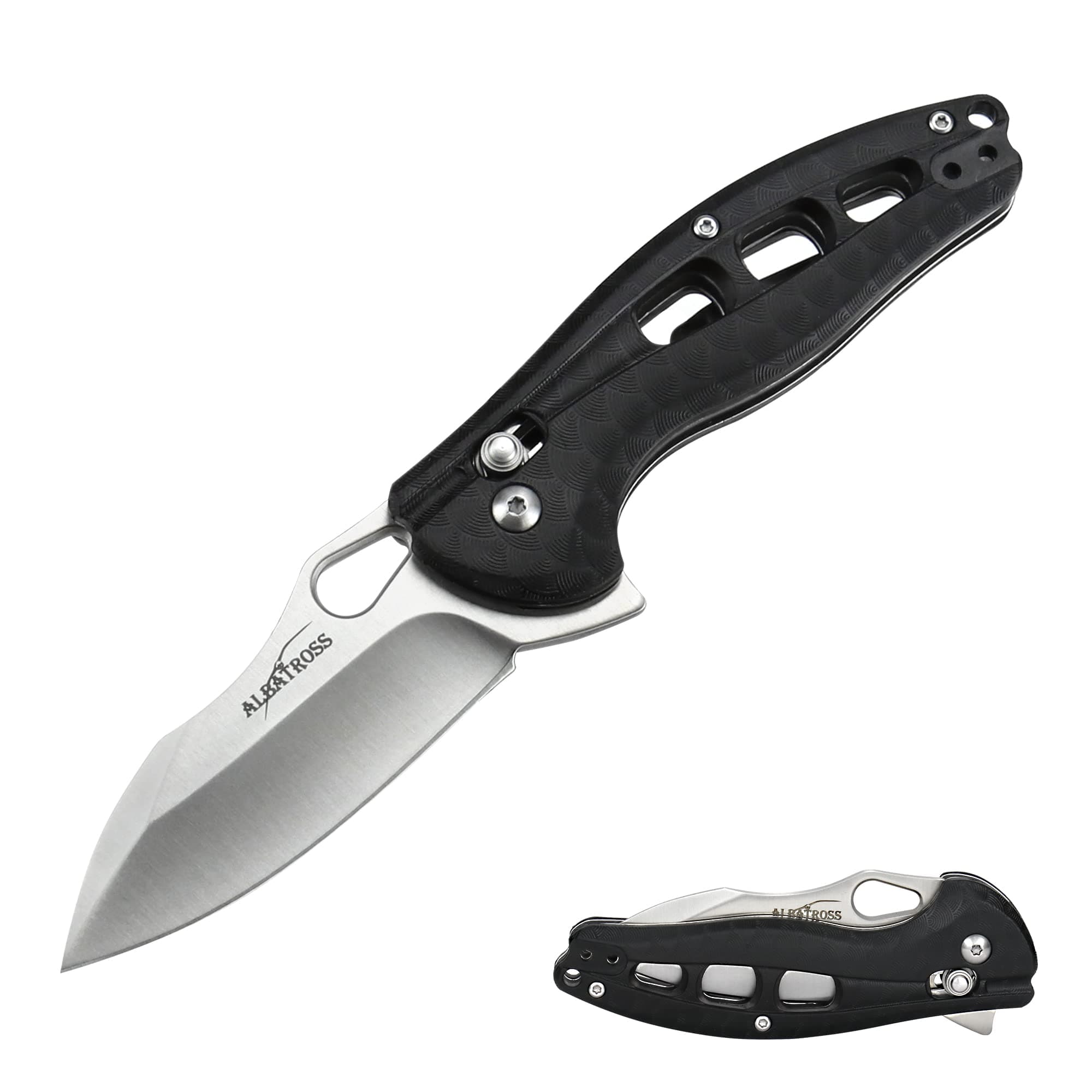 ALBATROSS FK036SC-BK Satin Blade FRN Handle Assisted Open Folding Knife
