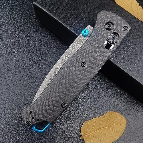 Axis Lock Damascus Steel Pocket Knife, 3.15", Black Carbon Fiber Handle (EDC)