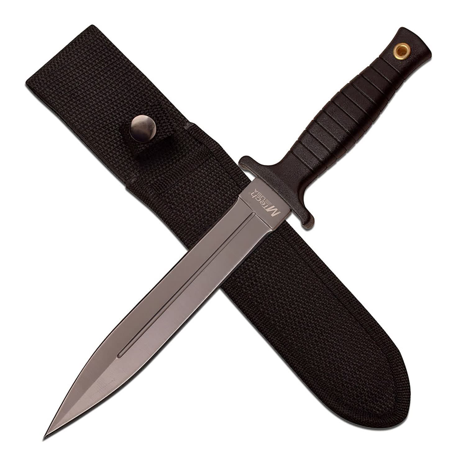 MTECH USA Gray TiNite Coated Knife - Black ABS Handle, Black Sheath - Hunting, Camping, Survival, EDC