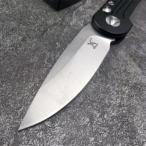 HUAAO 8 Assisted Opening Pocket Knife with Stonewashed Blade and Aluminum Handles for Everyday Outdoor Use