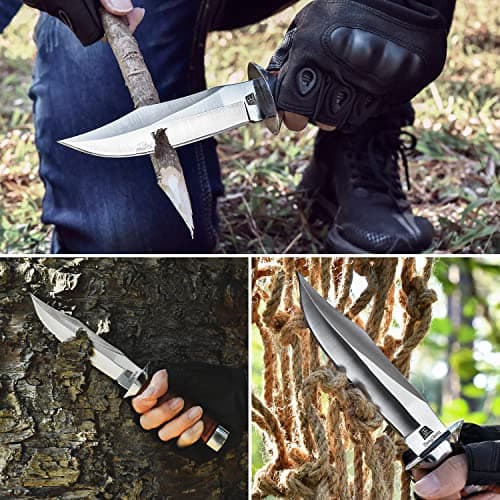 5.8 Inch Fixed Blade Hunting Knife with Leather Sheath Genuine Leather Handle for Camping & Hiking