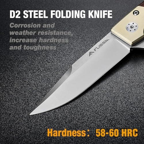 FLISSA Pocket Knife, D2 Steel Blade, Ball Bearing, Copper & Wood Handle, Liner Lock, EDC Perfect