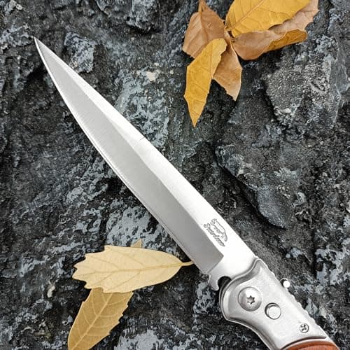 Large Push Button Lock Pocket Knife for Camping, Hunting, Hiking - Red