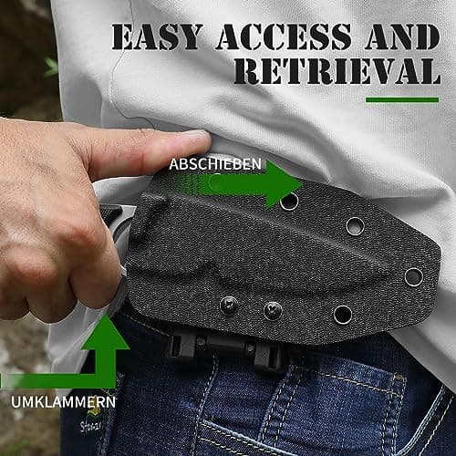 Omesio Tactical Survival Knife, Kydex Sheath, Full Tang, 2.68" Drop Point, G10 Handle, EDC Neck Knife, White