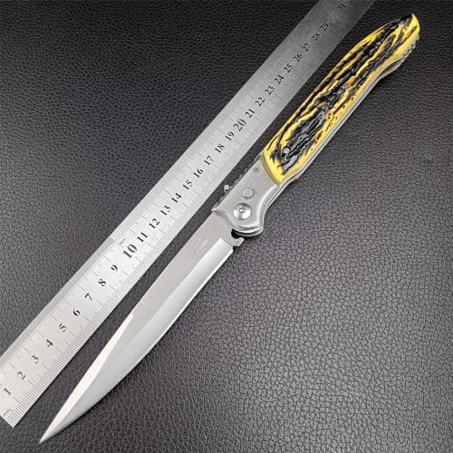 EDC 12" Pocket Knife with Slide Lock, Stainless Steel Blade, Wood Handle, Camping and Hunting
