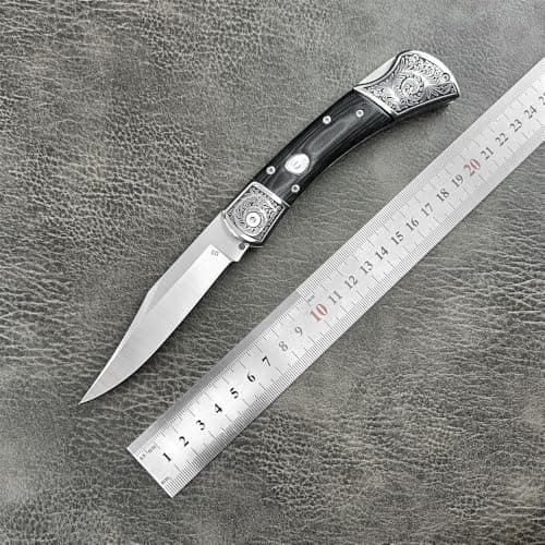 D2 Steel Blade Folding Knife with Micarta Handle (Black)