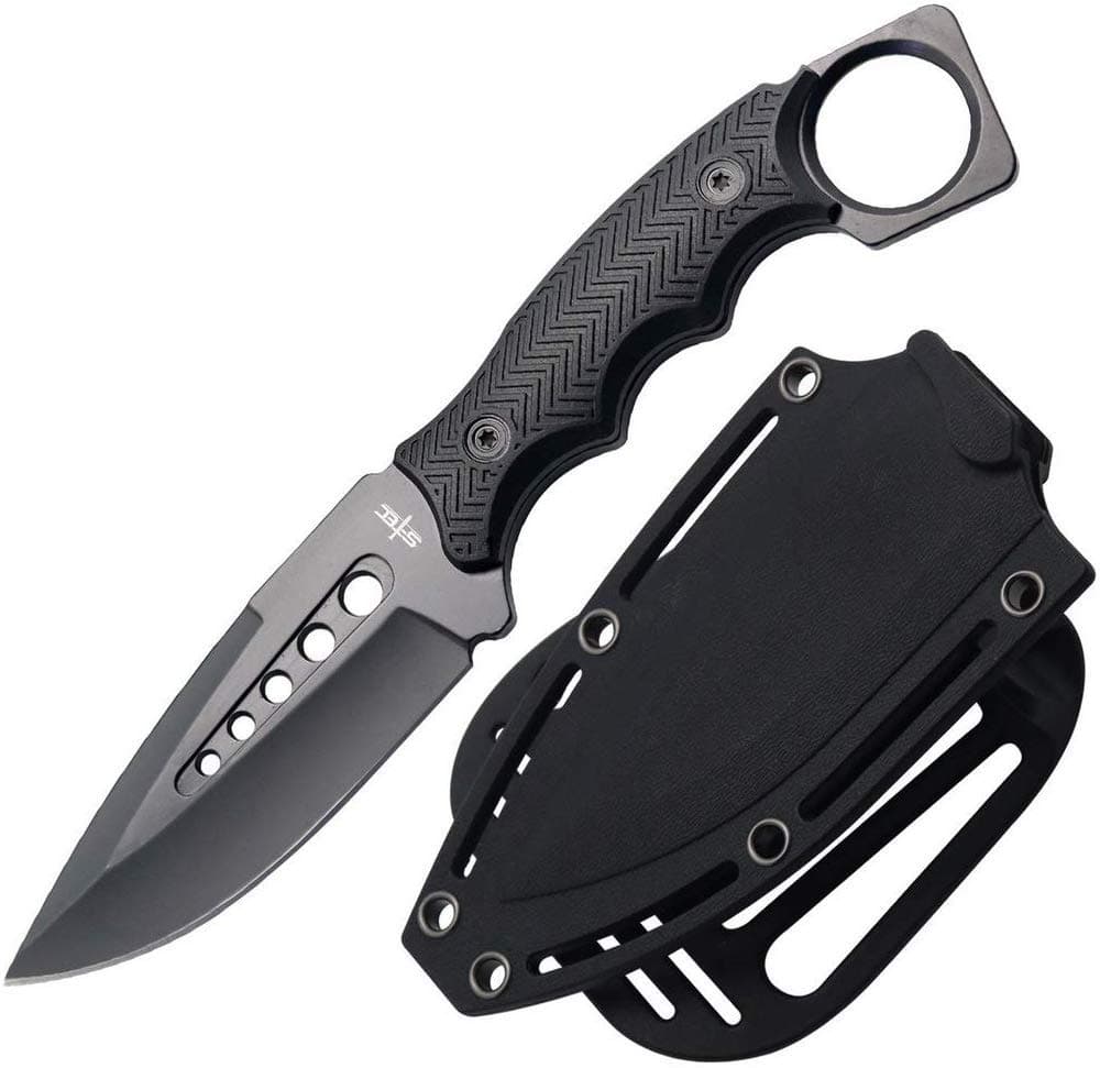 KCCEDGE Best Tactical Knife - Fixed Blade, Razor Sharp Edge, Camping & Survival Gear (Black)