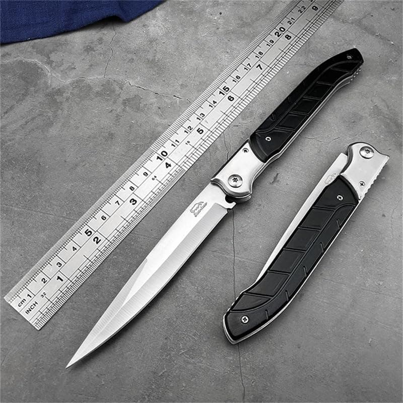 12 Large Push Button Lock Pocket Knife EDC for Camping, Hunting, Hiking (Black)