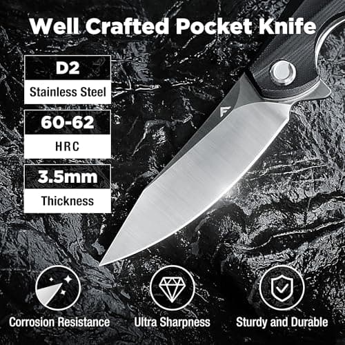 Folding Pocket Knife with D2 Steel Blade and G10 Handle for Men