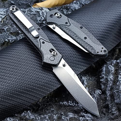 Outdoor Folding Pocket Knife, Reverse Tanto Blade, Black Carbon Fiber Handle