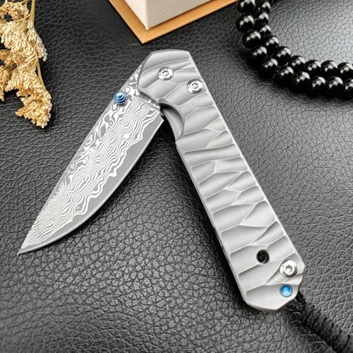 6.7" Damascus Steel Frame Lock Knife, TC4 Titanium Handles (Classic)