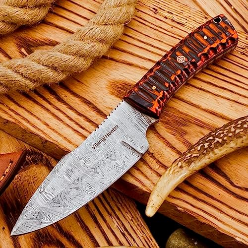 Predator Hunter 9" Damascus Steel Fixed Blade Skinning Knife (Exotic Wood Handle)
