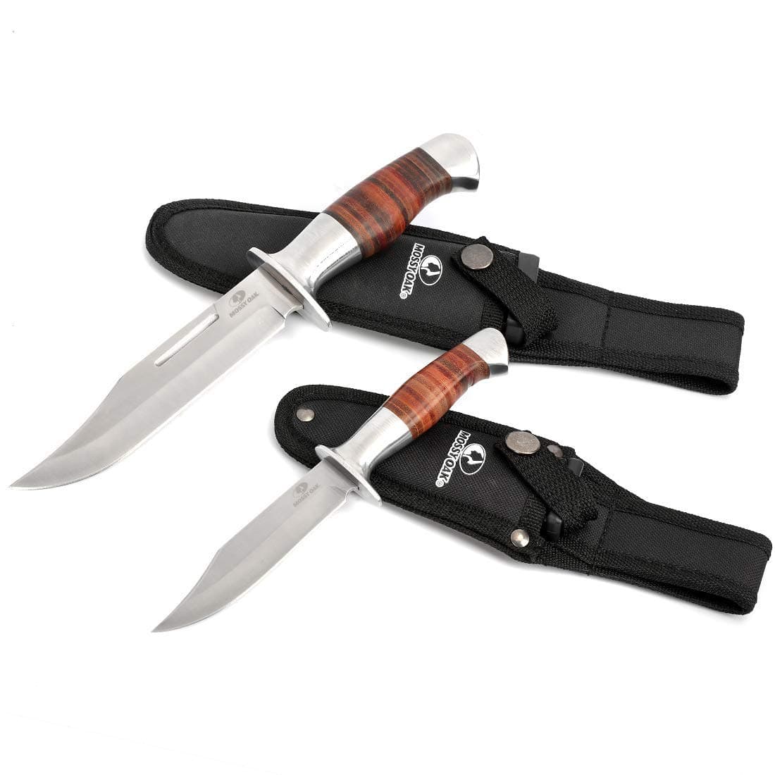Mossy Oak Fixed Blade Bowie Knife, 2-Piece Hunting Knife with Leather Handle and Sheath