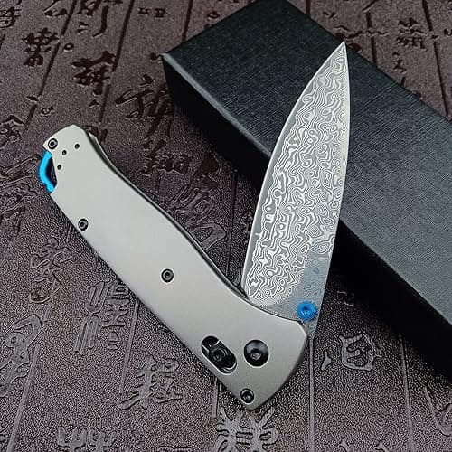 Titanium Folding Pocket Knife with Damascus Blade and Clip