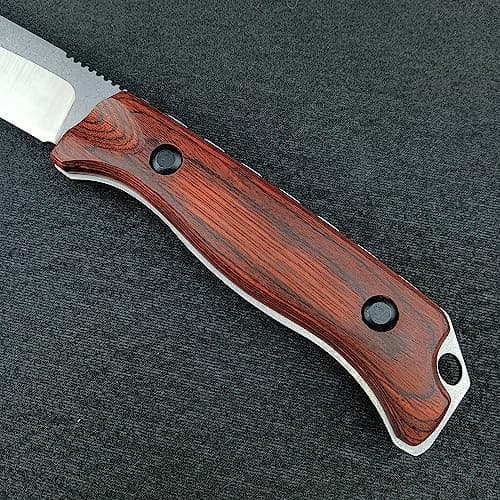 EDC Full Tang 440C Stainless Steel Knife, Wood Handle, Camping & Hunting (165g)