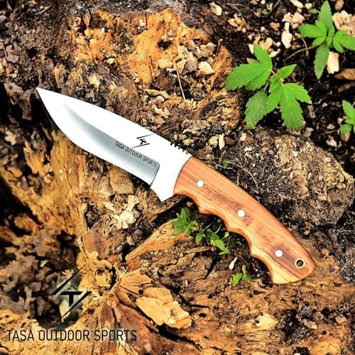 9" Olive Wood Handle Skinner Knife – 1095C Steel Full Tang Bushcraft Knife for Men, Camping, and Survival