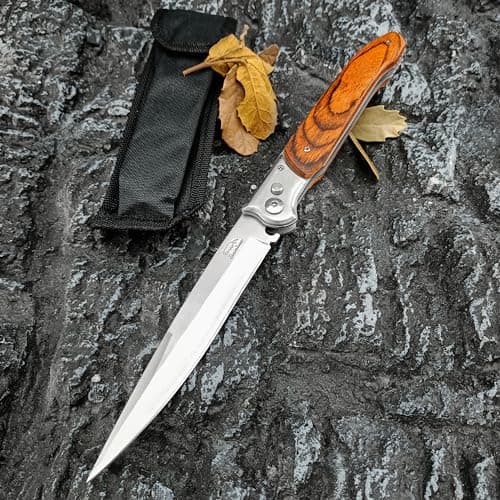 Large Push Button Lock Pocket Knife for Camping, Hunting, Hiking - Red