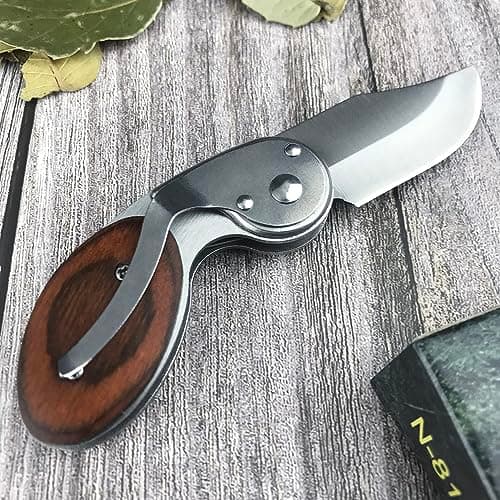 Assisted Opening Pocket Knife, 2" 5CR13MOV Blade, Wooden Handle, Perfect for Camping & Survival