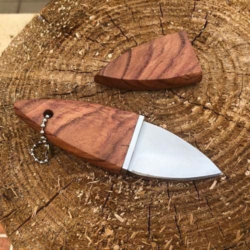 HUAAO 4.6'' Pocket Knife, 440C Blade, Olive Wood Handle, Fixed Blade Sheath EDC