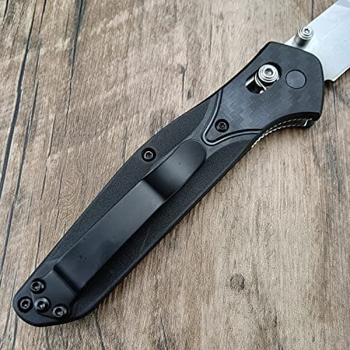 HUAAO Axis Lock EDC Knife, 3.3" Satin Blade, Black Fiberglass Handle, Lightweight Camp Knife