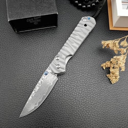 6.7" Damascus Steel Frame Lock Knife, TC4 Titanium Handles (Classic)
