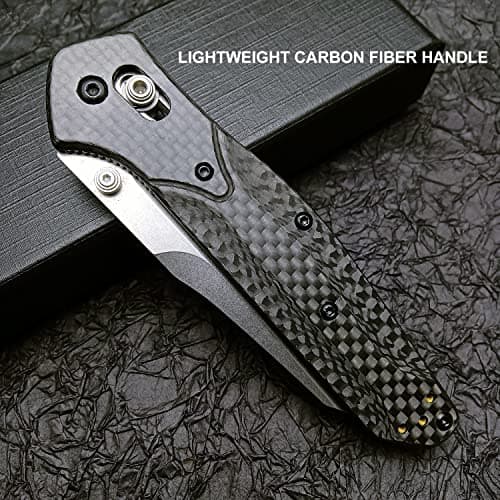 HUAAO 7.7in EDC Pocket Knife with 3.6in D2 Steel Blade and Carbon Fiber Handle for Outdoor Camping