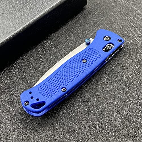 HUAAO Blue Satin Plain Edge Fiberglass Handle Axis Lock Knife with Belt Clip