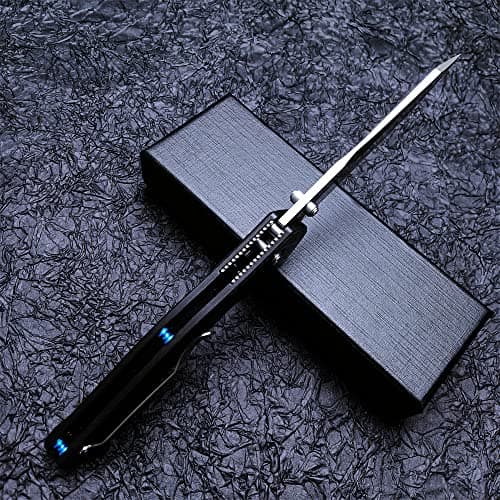 Outdoor Folding Pocket Knife, Reverse Tanto Blade, Black Carbon Fiber Handle