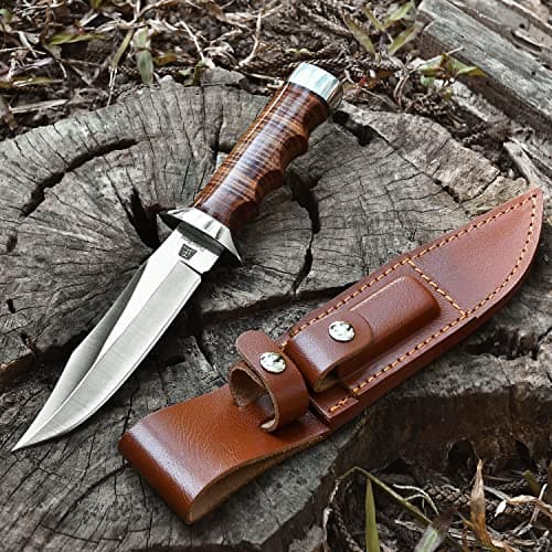 5.8 Inch Fixed Blade Hunting Knife with Leather Sheath Genuine Leather Handle for Camping & Hiking