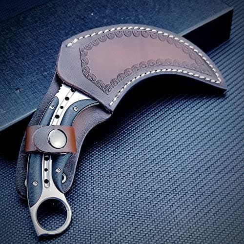 HUAAO Karambit Knife with Leather Sheath & Fixed Blade