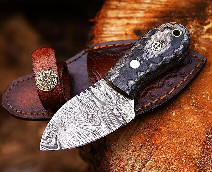 Predator Hunter 9" Damascus Steel Fixed Blade Skinning Knife (Exotic Wood Handle) — Exotic Black
