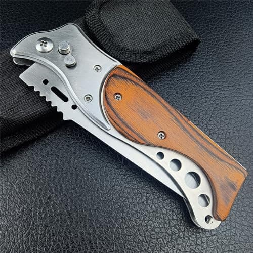 Stainless Steel 9.6 Inch Tactical Hunting Folding Knife with Flashlight, Men's Outdoor Survival Tool
