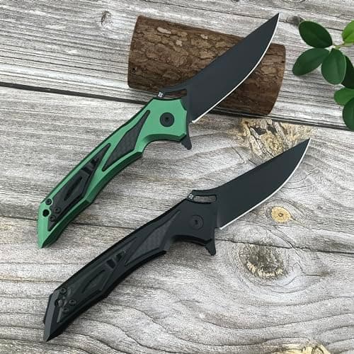 HUAAO Black 3.7” D2 Blade Pocket Knife for Men Outdoor Survival Camping