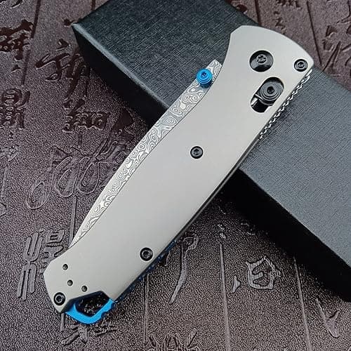 Titanium Folding Pocket Knife with Damascus Blade and Clip