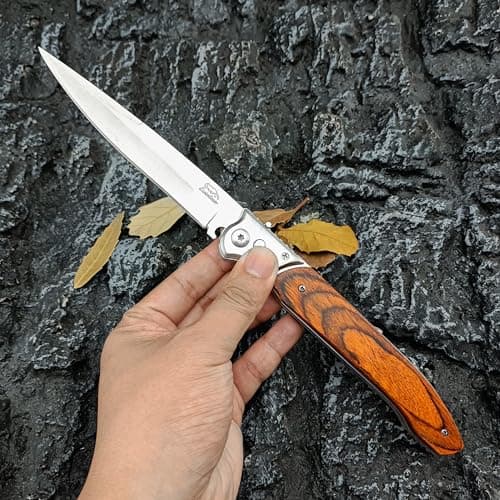Large Push Button Lock Pocket Knife for Camping, Hunting, Hiking - Red