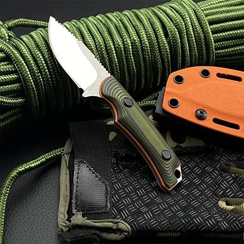 HUAAO Hidden Canyon Hunter Fixed Blade Knife for Men - Full Tang 8Cr13Mov Blade with G10 Handle, Kydex Sheath for EDC, Hunting, Camping, Fishing, Self Defense (Orange G10 Handle)