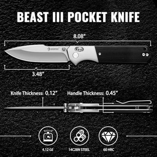 NedFoss BEAST Pocket Knife, 14C28N Steel, Axis Lock, G10 Handle, Lightweight camping gift