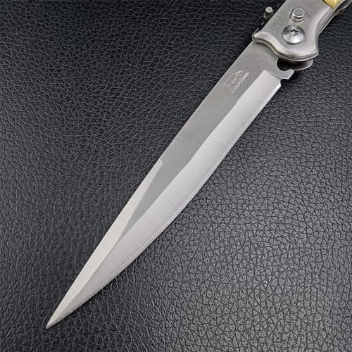 EDC 12" Pocket Knife with Slide Lock, Stainless Steel Blade, Wood Handle, Camping and Hunting