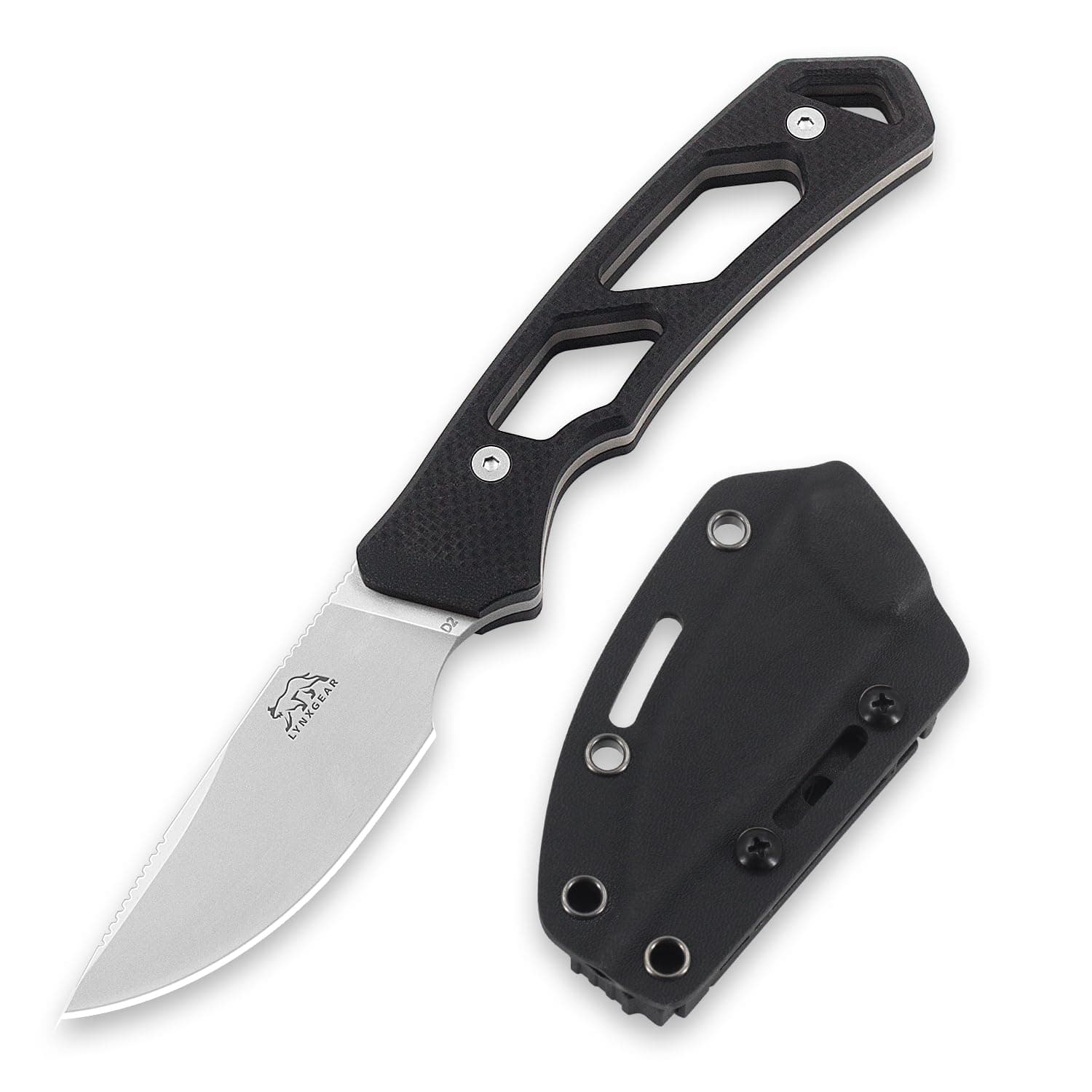 LYNXGEAR Black G10 Handle EDC Hunting Knife, 2.6" D2 Steel for Men Women