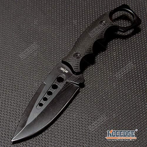 KCCEDGE Best Tactical Knife - Fixed Blade, Razor Sharp Edge, Camping & Survival Gear (Black)
