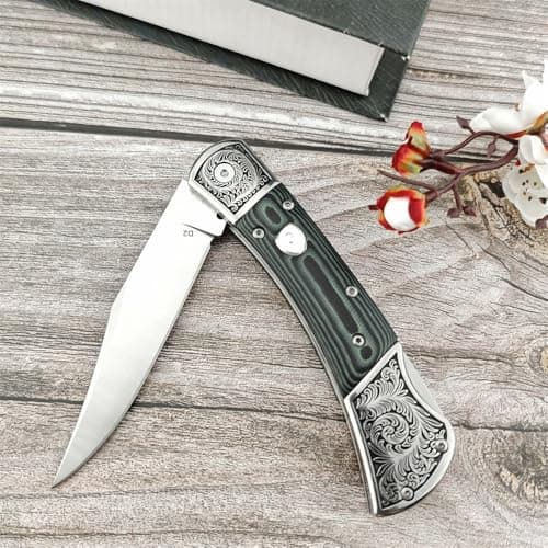 Mikata Handle Push Button Lock Knife, 8.6", D2 Steel, Survival Tool, Gift Leather Sheath