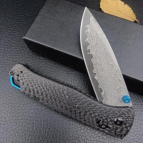 HUAAO Damascus Pocket Knife for Men, Axis Lock, Carbon Fiber Handle, Pocket Clip, EDC Gifts