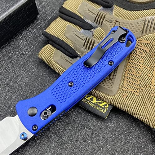 HUAAO Blue Satin Plain Edge Fiberglass Handle Axis Lock Knife with Belt Clip