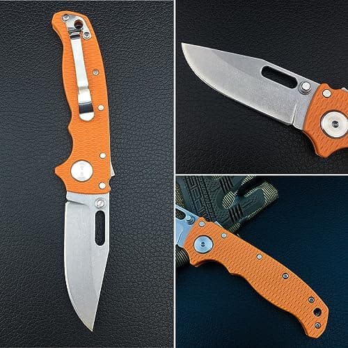 Shark-Lock AD20.5 Thumb-Assist Folder with 8Cr13MoV Blade, Orange Handle, for Camping and Hunting